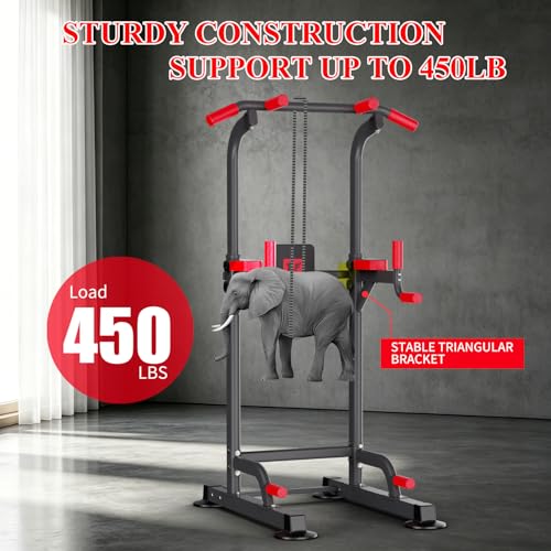 K KiNGKANG Power Tower Pull Up Bar Station for Home Gym Fitness Equipment | Dual-knob Height Adjustment | Load 450lbs| Suction cup feet | New upgraded