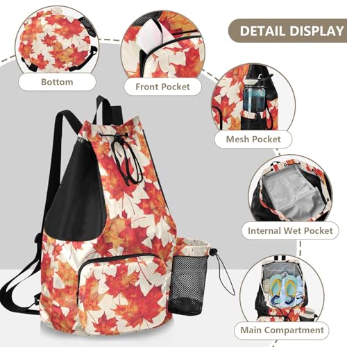 Drawstring Bags Climbing Gym Bag With Pockets Pull String Back Pack Waterproof Maple Leaf