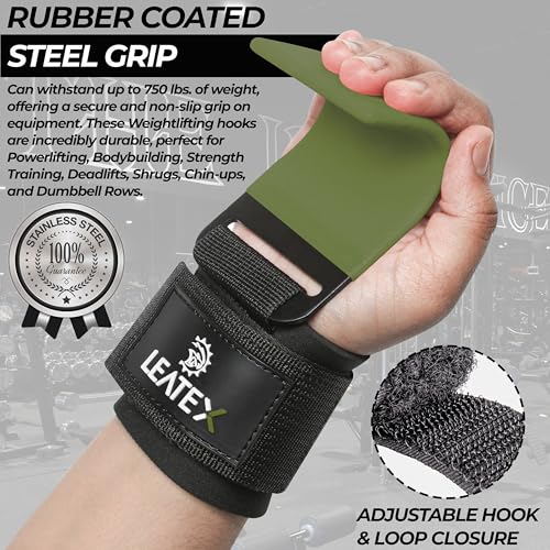 Weight Lifting Hooks (Pair) for Deadlifts, Pull Ups, Rows & Shrugs - Anti-Rip Nylon Strap Hand Grips with Thick Wrist Padding - Heavy Duty Wrist Straps for Weightlifting & Gym Workouts - color: Green Black