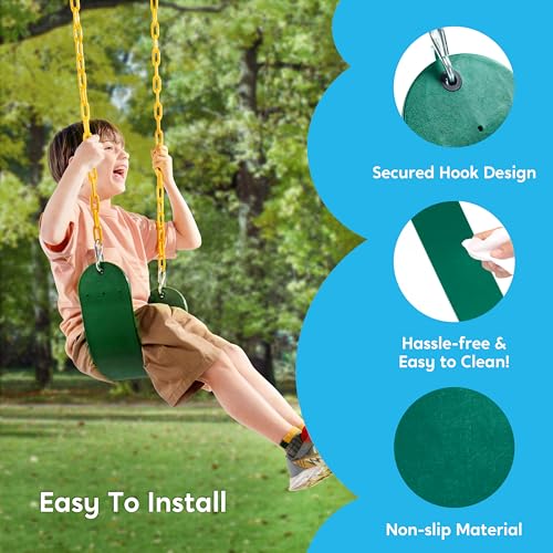 TURFEE 3 Pack Assorted Swing Set, Including 1 Gym Rings Trapeze Bar and 2 Pcs Swings with Plastic Coated Chain, Swingset Accessories Replacement for Kids Outdoor Play, Playground- Green - style: Swing set+1 Gym rings