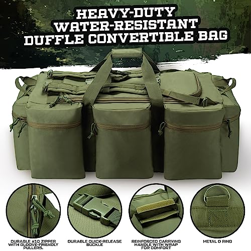 100L Large Military Duffle Bag Deployment Duffel Bag Sports Equipment Travel Luggage Bag with Detachable Backpack Straps… - color: AT Camo