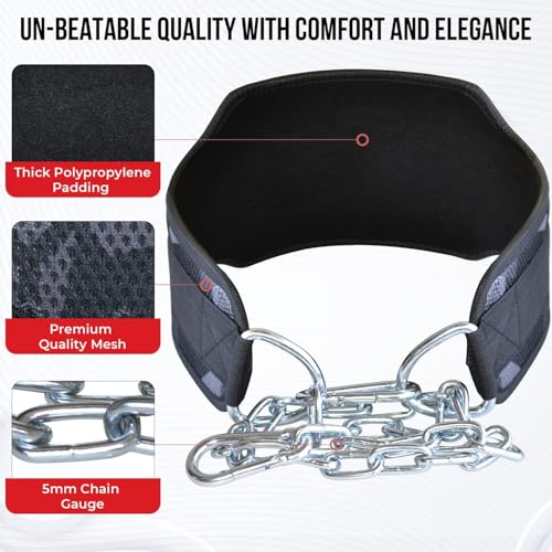 AQF Dip Belt with 36" Steel Chain - Neoprene Padded Back Support Belt | Secure Carabiners for Weighted Pull ups, Dips, Gym, Powerlifting, Bodybuilding, Squat & Fitness - color: Grey Camo