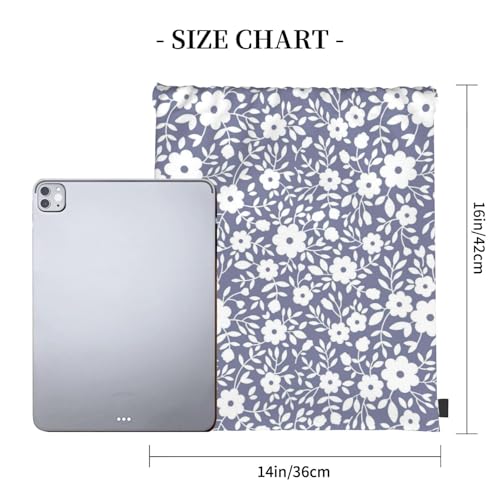 Compact Cinch Carry Sack Navy White Floral Pattern Washable Sackpack for Climbing - color: 1