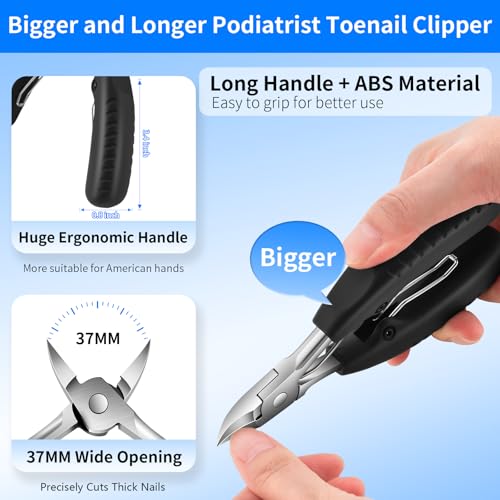 TwinWolf Toenail Clippers for Seniors Thick Ingrown Toenails,Heavy Duty Slanted Curved Blade Cutters for Fingernails, Large Ultra Sharp Nail Clippers Set with Wide Jaw for Men Women,5 Pcs,Black