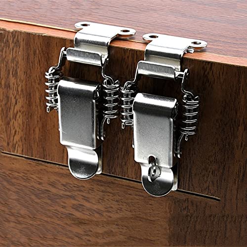 NRC&XRC Stainless Steel Rustic Industrial Double Spring Locking Latch Hasp Chest Toggle Catch Clasp Furniture Hardware Accessories w/Screws (2, M) - size: Medium