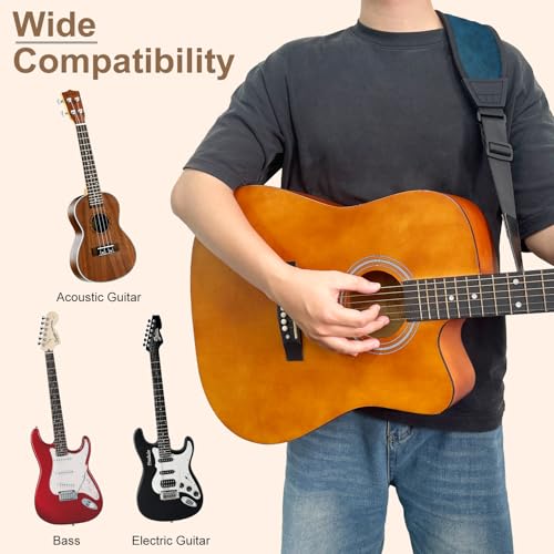 Guitar Bass Strap, Embroidered Electric Guitar Strap, Double Adjustable Buckle, Length Adjustable from 49" to 63", Equipped with 3" 3D Foam Padding, Includes 4 Picks and 2 Strap Locks, Smooth Blue. - color: Smooth Blue(49"-63")