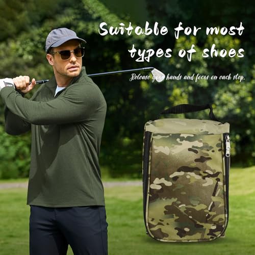 Golf Shoe Bag, Outdoor Zipper Sports Shoe Strap Bag with Air Mesh Ventilation, Durable Waterproof Golf Shoe Carry Bags with Sturdy Handle for Gym, Soccer, Running & Suitcase Packing(Green Camouflage) - color: Green Camouflage