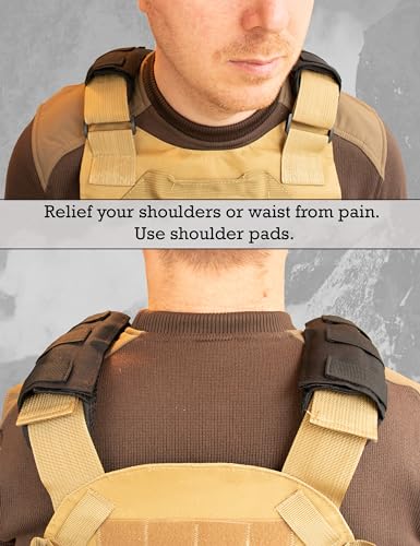 Shoulder Strap Pad for Optimal Weight Distribution, Plate Carrier Shoulder Pads with Velcro, Backpack Strap Pads, Shoulder Strap Cushion for Tactical and Weighted Vests, Body Armor, Waist Belts - color: Black