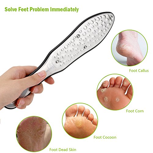 BEZOX Professional Foot File Callus Remover, Double Sided Pedicure Rasp for Cracked Heel and Dead Foot Skin - Heavy Duty Surgical Grade Stainless Steel - W/Cloth Storage Bag & Gift Box - style: Silver