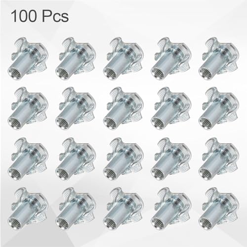HARFINGTON M4x13mm T-Nuts 4 Pronged Tee Nut 0.57" x 0.51" Fully Thread Carbon Steel Inserts for Wood, Rock Climbing Holds, Cabinetry, Furniture 100pcs - size: M4x13mm, 14.5mm