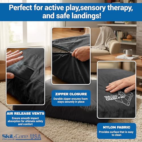 Skil-Care Crash Pads for Kids Sensory, High-Density Foam Crash Mat, Nylon | Water-Resistant Cover Crash Pads with Mesh Vents from 3x4ft to 8x8ft for Daily Use in Sensory Rooms, Schools, Clinics, Home - size: 8x8 Feet