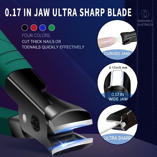 Stainless Steel Nail Clippers for Thick Nails - Wide Jaw Toe Nail Trimmer With Long Handle for Seniors, Men and Women - Salon and Home Use - size: green