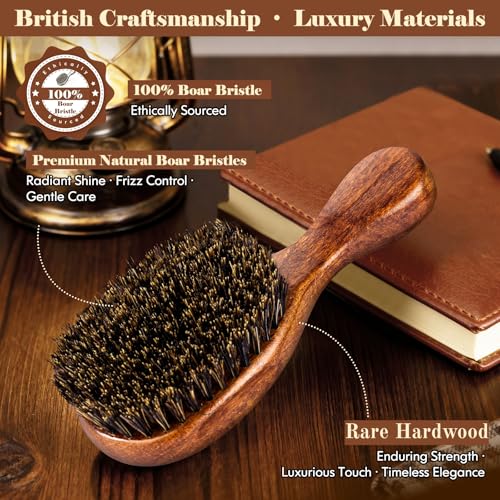Small 100% Boar Bristle Hair Brush Since 1965 British Craftsmanship | Handmade Natural Wooden Travel Hairbrush/Beard Brush, Soft Bristles Gentle Smoothing Women Men Kids Thin Fine Hair, Portable - size: Small