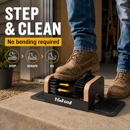 Boot Brush Scraper Outdoor Heavy Duty Boot Cleaner Brush Outdoor with Natural Stiff Bristles Boot Scrapers with Brushes Outdoor Steel Frame Non-Slip Base Foldable Side Wings Wall Mount or Freestanding