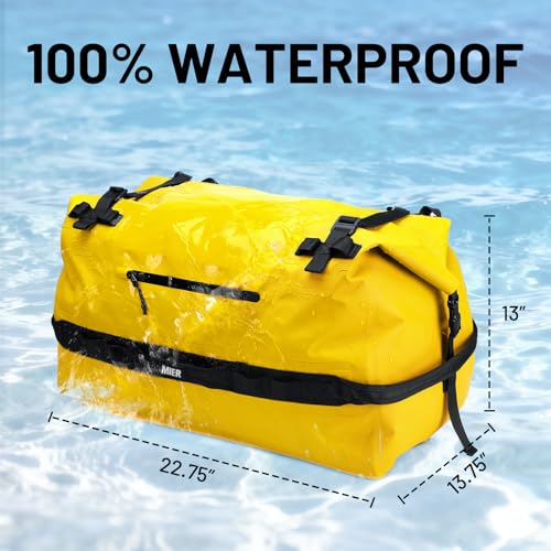 MIER Large Waterproof Duffel Bag - 60L/80L Dry Bag Backpack | Detachable Backpack Straps; Multi-Pockets; Roll-Top with Hook-and-Loop Closure; Motorcycle, Kayaking, Gym, Beach, Boating - color: Yellow, size: 60L