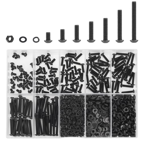 DYWISHKEY 566 Pieces M2.5 Black Screws, 10.9 Grade Alloy Steel M2.5X 4/6 /8/10 /12/16 /20mm Button Head Socket Cap Screws Bolts Nuts Washers Assortment Kit - size: M2.5, style: Button Head Socket Cap