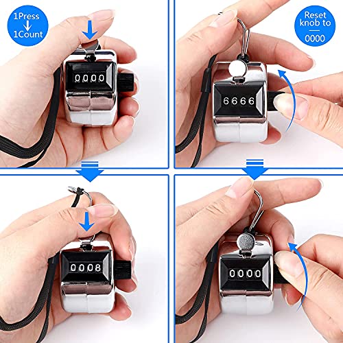 FEBSNOW 2 Pack Tally Counter Clicker 4 Digit Number for School Event | For Row Sport School Event Coaches, Mechanical 4 Digit Counting, Handheld People Clicker Counter - color: Metallic Black