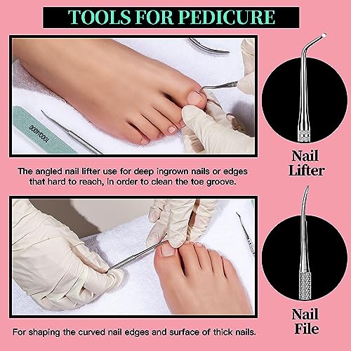 FANDAMEI Manicure Kit, Nail Files 100/180, Cuticle Nippers, Nail Buffer Block, Cuticle Pusher, Cuticle Peeler, Ingrown Toenail Tool, Toenail File, Nail Care Kit, Nail Tools for Manicure, White - color: H-white