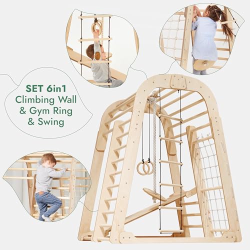 Goodevas Wooden Kids Climbing Frame Indoor – Montessori Playground with Slide, Climbing Wall & Rope Ladder – Enhanced Montessori Gym for Children Ages 3 to 8 - size: Playground