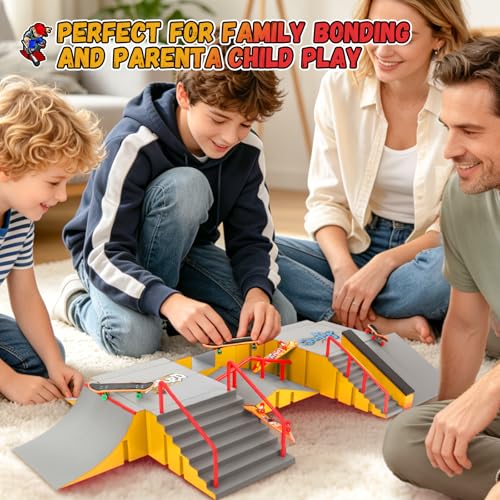 CS COSDDI Finger Skateboard Park Kit, 14 in 1 Skate Park Set with 8 Fingerboards, 14 Ramps, Half Pipe & Finger Bike, Mini Skate Toy for Kids & Adults,Yellow - color: Style -1810-12c