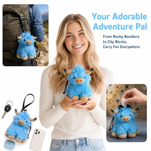 Funny Highland Cow Rock Climbing Chalk Bag, Soft Fluffy Cow Climbing Chalk Pouch with Drawstring Adjustable Belt, Fit Bouldering, Gymnastics Outdoor Activities for Climbers - color: blue