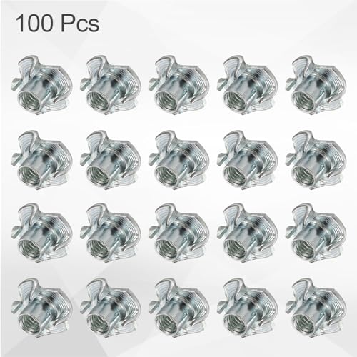 HARFINGTON M6x9mm T-Nuts 4 Pronged Tee Nut 0.69" x 0.35" Fully Thread Carbon Steel Inserts for Wood, Rock Climbing Holds, Cabinetry, Furniture 100pcs - size: M6x9mm, 17.5mm