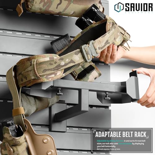 Savior Equipment Wall Rack System Tactical Belt Attachment Gear Wall Mount Display Rack Organizer Hanger, Adjustable Width, Heavy-Duty Steel Construction Hold Up to 20 lbs - color: SW Gray