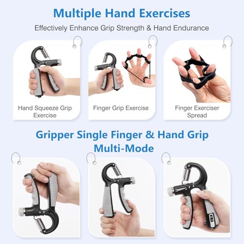 CYFIE Grip Strength Trainer Kit, Adjustable 10-132 lb, Hand Exerciser | Forearm Strengthener, Finger Stretcher, Stress Ball and Bag for Grip Recovery, Wrist Training, Rehab, Climbers and Musicians - color: Black