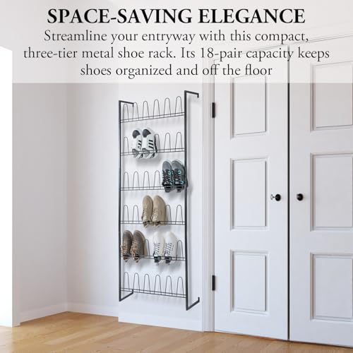MyGift 70 Inch Black Metal Wall Mounted Shoe Rack with 36 Hooks | Holds 18 Pairs, Efficient Vertical Design, 36 Hanging Points, Slim Profile, Small Space Solution, Easy Access Setup - color: Black (6 Tier, 18 Pairs)