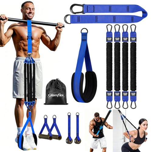 Adjustable Heavy Duty Pull Up Assistance Bands with Fabric Feet and Knee Rest - Pull Up Resistance Bands for Men, Women, and Seniors - Perfect for Dip and Resistance Strength Training Glamflex - color: Blue