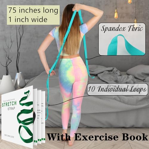 Scotamalone Stretching Strap Yoga Strap Physical Therapy for Home Workout, Exercise, Pilates and Gymnastics, 10 Loops Non-Elastic Stretch Bands with Aesthetic Packaging for Women & Men - color: light green