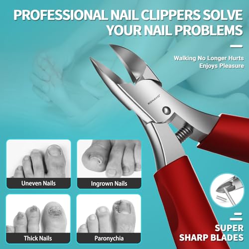Toenail Clippers for Ingrown & Thick Toenails - Heavy Duty Toe Nail Clippers for Remove Side Ingrown Toenail with Angled Sharp Blades, Professional Pedicure Tool with Long Handle for Seniors & Men - style: Ingrown Nail Clipper - Red