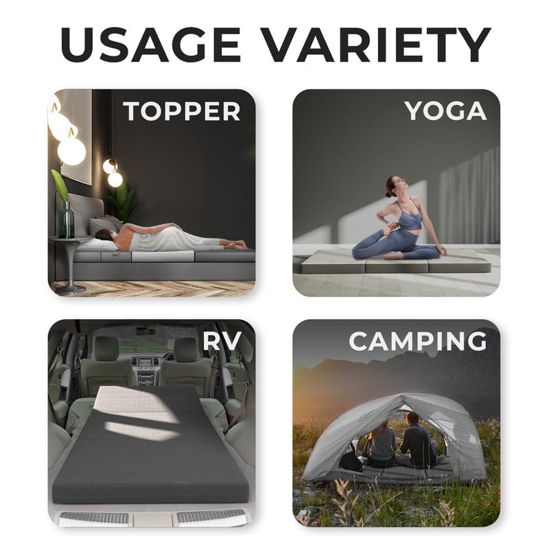 Cozzzi Trifold Foldable Mattress for Floor and Traveling with Removable Cover - Lightweight and Portable Foldable Mattress for Adults & Kids - Compact and Easy to Storage (75in x 25in x 4in) - size: Single (75in x 25in x 4in), style: Gray