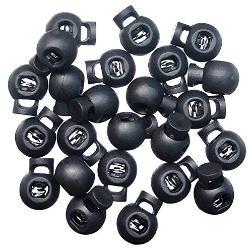 TTSAM 25 PCS Adjustable Ball Cord Lock Round Toggle Stopper Cord Stop Toggle Rope Toggle Spring Cord Clips, for Paracord, Drawstrings, Camping, Hiking, Shoelace Replacement, Sports, Backpack,Black