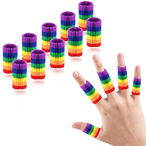 Finger Compression Sleeves, 10 Pcs | Finger Protectors Cots for Arthritis Swelling Basketball Sport, Breathable Elastic - color: Rainbow