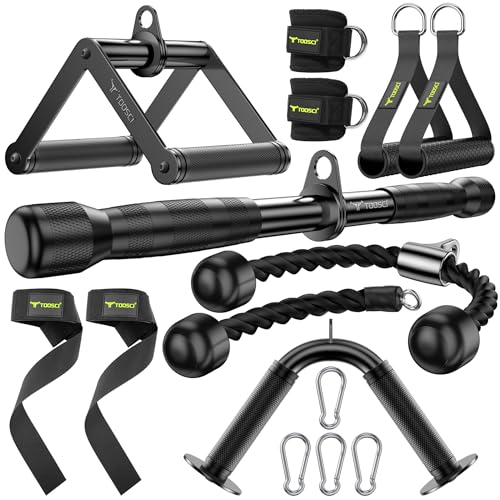 Cable Attachments for Gym, LAT Pulldown & Cable Machine Attachment Set: V-Shaped Bar, Rotating Straight Bar, V Rotation Handle, Nylon Tricep Rope, Ankle Straps & Handles, Home Gym - size: Short Bar Set