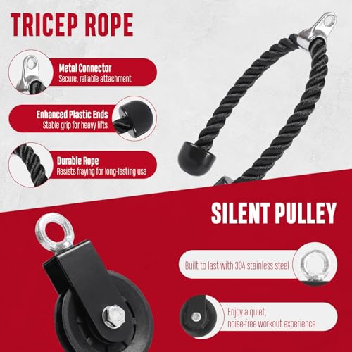 FitBeast Pulley System Gym, Cable Weight Pulley System for Gym LAT Pulldown, Biceps Curl Workout, Ideal Home Gym Equipment for Forearm, Shoulder, Strength Training - style: Set with Non Multifunctional Bar