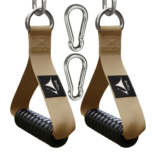 Heavy Duty Gym Exercise Handles Attachment for Cable Machine,Resistance Band,Pulley System Home Fitness Workout Equipment, with Elastic Rubber Grip and 2 Large Carabiners - color: Noble Khaki xw