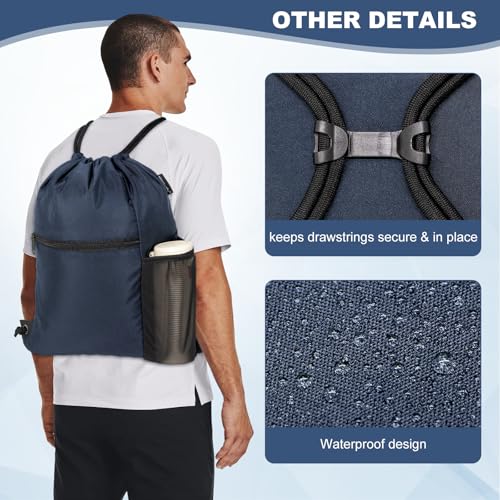 HOLYLUCK Men & Women Outdoor Sport Gym Sack Waterproof Drawstring Backpack Bag (Standard with drawstring, Navy Blue) - color: Navy Blue, style: Standard With Drawstring
