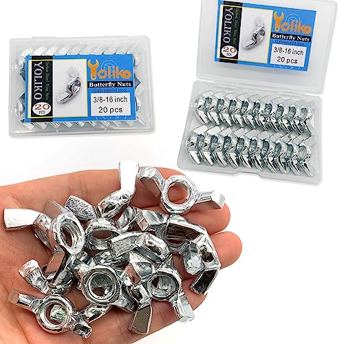 20 PCS 3/8-16 Inch Wingnuts, Quality Carbon Steel Wing Nuts Zinc Plated Fasteners Parts Butterfly Nut, Hand Twist Tighten Hardware Nuts Butterfly Wing-Nut 3/8-16” Assorted Kit - size: 3/8"-16 - Carbon Steel - 20 Pcs
