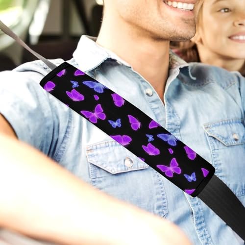 2 Pack Soft Padded Seat Belt Cover for Girls and Boys, All Vehicles, Butterfly Purple Butterflies Harness Pads Strap, Anti-Slip Pad - color: Pattern 1202