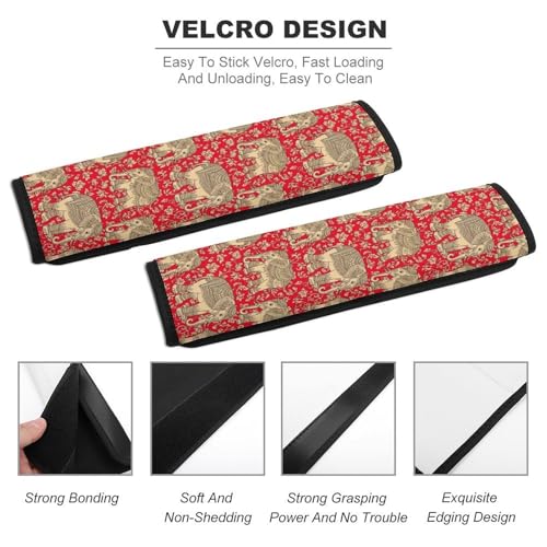 Universal Fit Car Seat Belt Pad for Elderly Support, All Vehicles, 2 Piece Red Gold Boho Elephant Automotive Seat Belt Protector Pressure Relief - color: Pattern 33