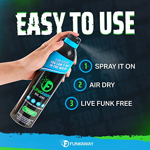 FunkAway Big Jobs Aerosol Spray, 13.5 oz., 3 Pack, Extreme Odor Eliminator Spray, Ideal for Shoe Smells, Pet Odors and Large Stuff that Won't Fit in the Wash; Attacks Musty Odors at the Source - size: 1 Count (Pack of 3)