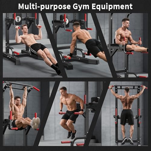 SogesPower Multi-Function Power Tower Pull Up Bar Station for Home Gym | 10-Level Adjustable Height Pull Up Bar Stand Dip Station Strength Training Workout Equipment - color: Black