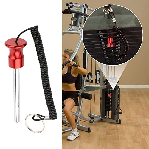 Cosmos Gym Weight Stack Pin Universal Replacement Selector Lock Pin Detent Hitch Pin, Tensile 3/8" Dia. & 4" Locking Space with Lanyard, for Gym Equipment Machine Weight Plate - color: Red Knob