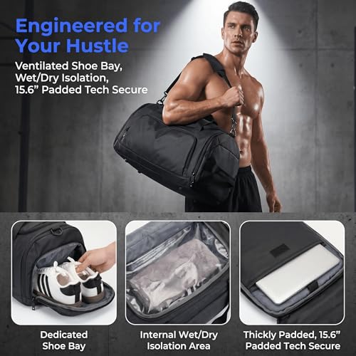 35L Water Resistant Gym Duffle Bag Separate Shoe Compartment | Polyester Water Resistant Fabric,35L Capacity,Wet Dry Separation,Shoe Pocket,Multi Storage Pockets,Gym Travel Daily Use