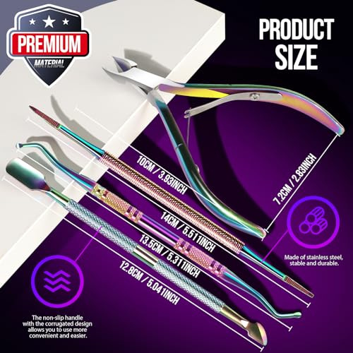 FANDAMEI Cuticle Kit, 4 PCS Nail Care Kit, Manicure Pedicure Tools, Nail Cuticle Nippers, Ingrown Toenail Tools Kit, Toenail File and Lifters Stainless Steel, Nail Lifter, Nail Cuticle Pusher - color: Colorful