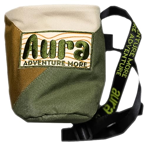 Aura Rock Climbing Chalk Bag – Bouldering Chalk Bag with Fleece Liner, Drawstring Closure & Brush Holder – Adjustable Belt Included – Gym, Weightlifting, Crossfit & Gymnastics