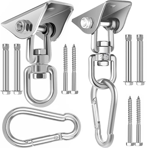 Swing Hanger for Wooden & Concrete Swing Set, 2000LB Capacity Hammock Hanger 360°Rotate Stainless Steel Swing Hammock Hanging Kit Hardware, Heavy Duty Swing Brackets for Porch Playground Yoga-2 Packs