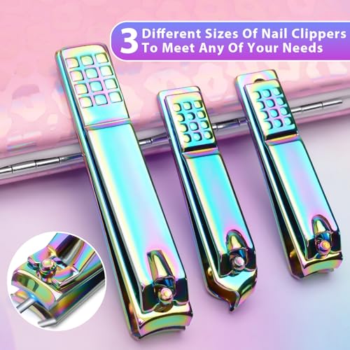 CGBE Nail Clippers Set, Manicure Set Pedicure 12 Pieces Stainless Steel Manicure Kit Professional Grooming Care Tools with Luxurious Travel Case - color: Pink-colorful